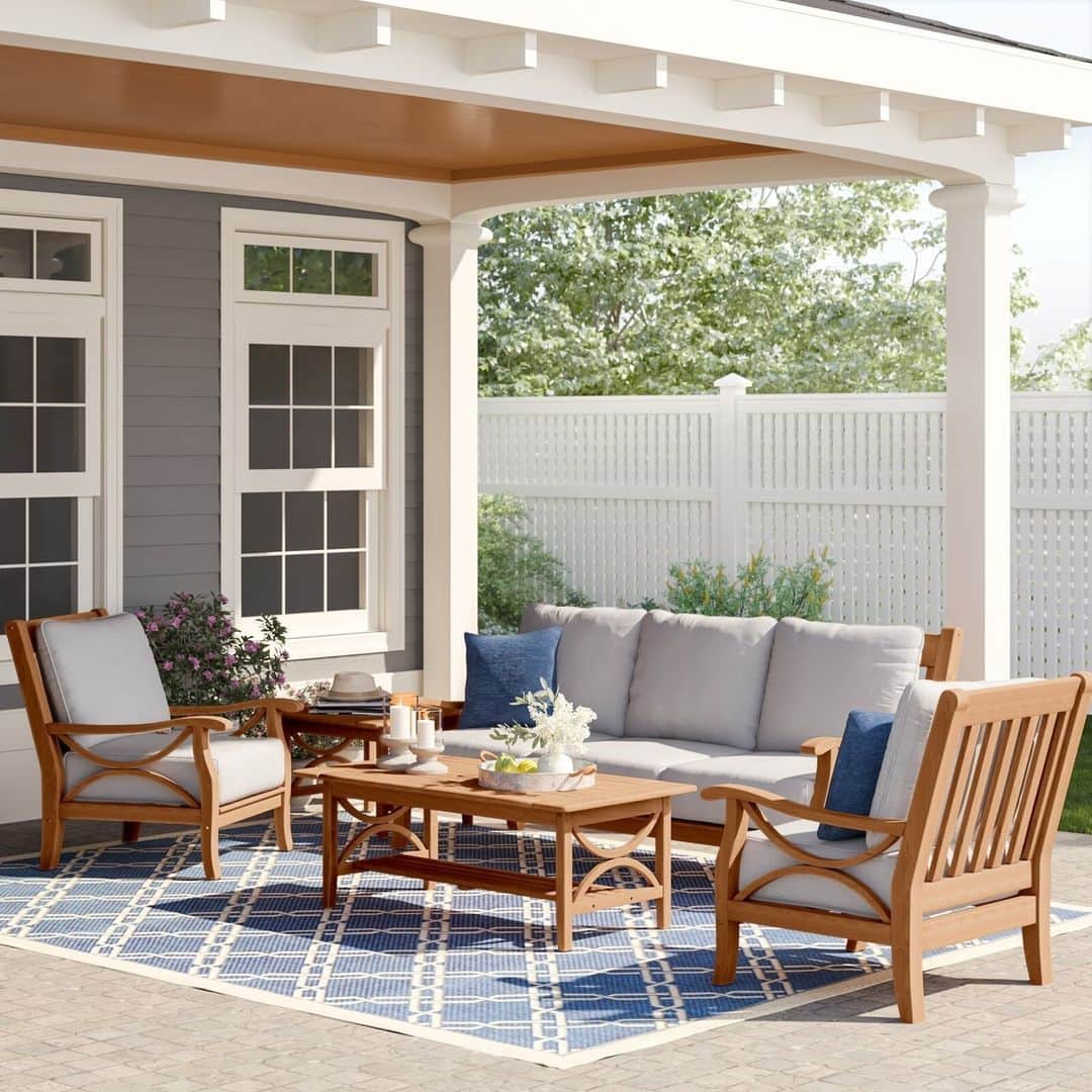 HGTVのインスタグラム：「If you’re in the market for patio furniture that is resilient to weather conditions and bugs, requires very little maintenance and can be used all year round, look no further than teak.⁠ ⁠ Click this picture at the link in our bio to shop the best of the best outdoor teak furniture - chairs, benches and entire outdoor living sets - and read all about the best ways to clean it.⁠ ⁠ #HGTVShopping」