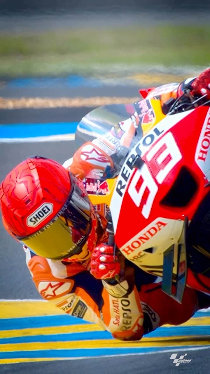 レプソル・ホンダのインスタグラム：「A super Saturday at the #FrenchGP.   No riding for one and a half months 🙅‍♂️  Front row 🏃‍♂️  Fighting top five 🤺  Just another day for @marcmarquez93」
