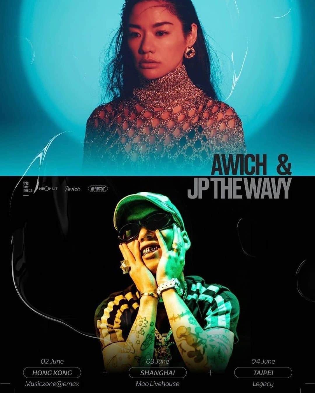 Awichさんのインスタグラム写真 - (AwichInstagram)「Awich & JP THE WAVY  "Rising Asia Tour"  ツアーでも話したとおり、グラミーに向かってどんどん世界に進むよ🌎✨💫  アジアツアーやります🔥しかも @sorry_wavy と一緒に😍  世界中の友達に知らせてね🌎📣😍✨ Tell them I’m coming😈😍🙏🔥🔥🔥🔥  Awich & JP THE WAVY "Rising Asia Tour"   2023/06/02 (FRI) 香港 MUSICZONE@EMAX Special guest : Youngqueenz  2023/06/03 (SAT) 上海 MAOLIVEHOUSE Special guests：Psy.P | Straight Fire Gang  2023/06/04 (SUN) 台北 LEGACY TAIPEI Special guests：Asiaboy & Lizi | Multiverse  #Awich #JPTHEWAVY #RisingAsiaTour  Can’t wait to see you all there🔥🔥🙏❤️  Tickets info on my highlight  チケットはハイライトから❤️」5月14日 17時34分 - awich098