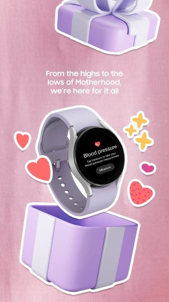 Samsung Mobileのインスタグラム：「Throwback to all the times you annoyed Mom 😢, but she still loved you the same 💗. Show your appreciation by helping to keep her blood pressure in check any time, anywhere.   Learn more about the #GalaxyWatch5: samsung.com」