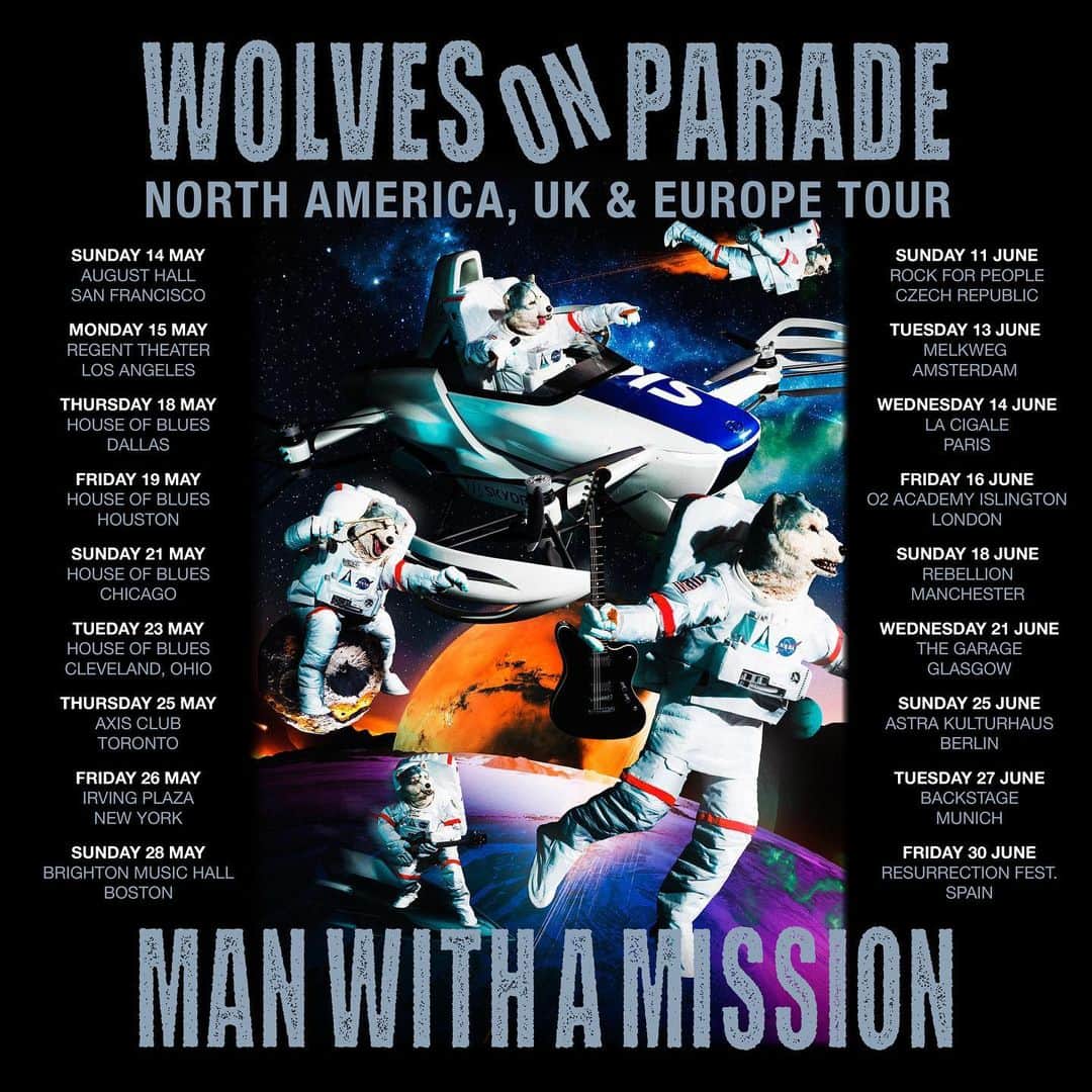 Man With A Missionさんのインスタグラム写真 - (Man With A MissionInstagram)「Tonight’s the night!💥MWAM’s Wolves on Parade International Tour kicks off at August Hall in San Francisco 🐺🇺🇸 Who will we see there tonight? 🖤  #mwam #wolvesonparade #augusthall」5月15日 2時52分 - mwamofficial