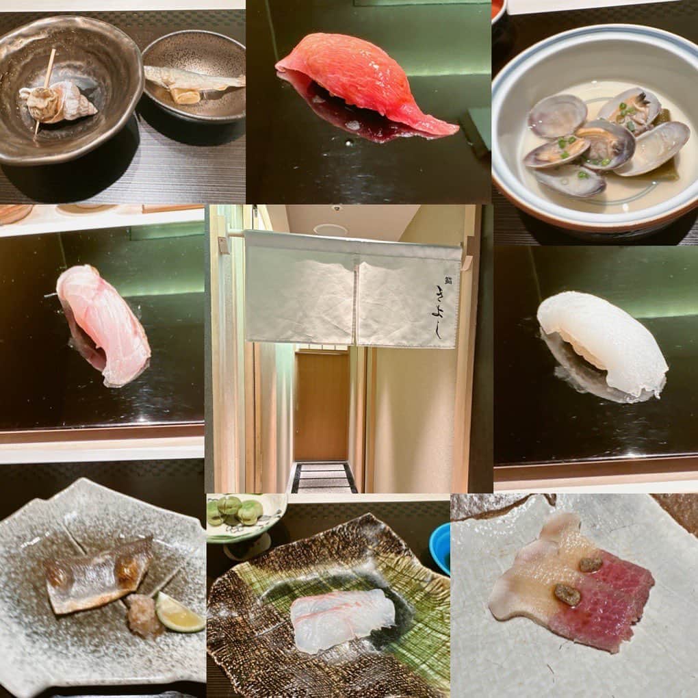 桃瀬えりなのインスタグラム：「𝑯𝒂𝒑𝒑𝒚𝒘𝒆𝒆𝒌𝒆𝒏𝒅♡ 美味しいお鮨幸せ🍣  #sushi #ginza #gourmet #follow #followme #銀座 #鮨きよし #グルメ #おまかせコース #いのししマスクの大将さん🐗」