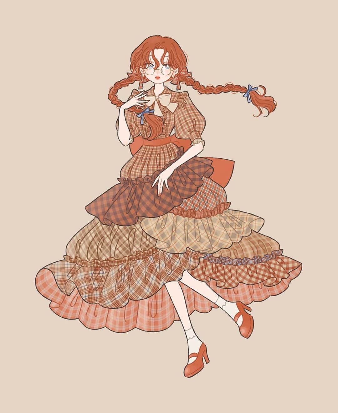 たなかのインスタグラム：「格子模様のドレス #illustration」