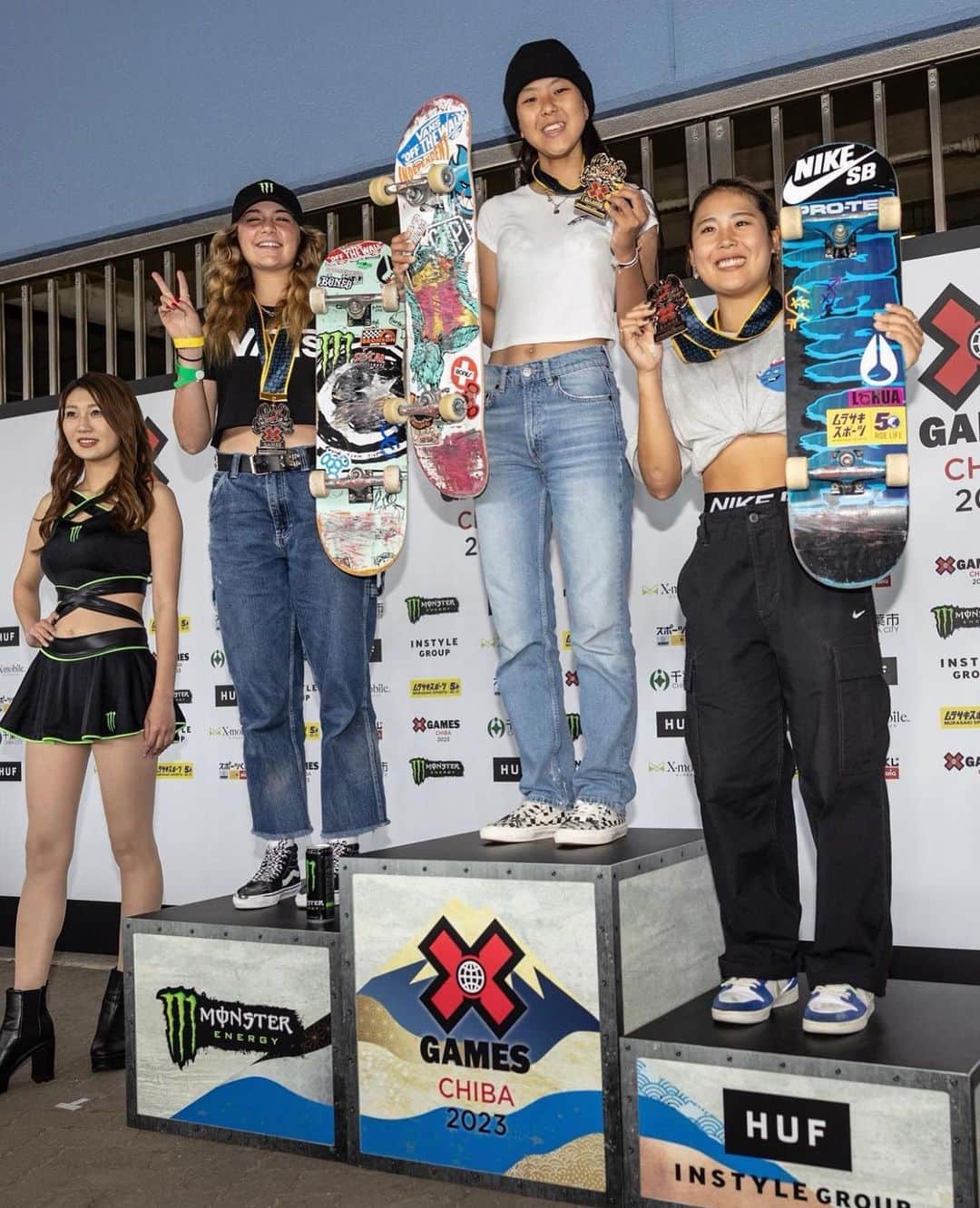 開心那のインスタグラム：「X GAMES CHIBA 2023 🥇 The final was canceled due to rain,🌧️ and the result of the qualifying was the final result, but I was able to take first place in the X Games for the first time! Thank you everyone for your support!!!!  雨で決勝が中止になり予選の順位が最終結果になってしまいましたが、初めてX GAMESで、1位になる事ができました!!!!!!! 応援してくれたみなさんありがとうございました✨  Thank you @xgamesjapan  @xgames 🩵  @vans @vansskate @vansskateapac @vansjapan @welcomeskateboards @spitfirewheels @187killerpads @triple8nyc @independenttrucks @bonesbearings @jessupgriptape @mbm_parkbuilders @hotdoggeryesso」
