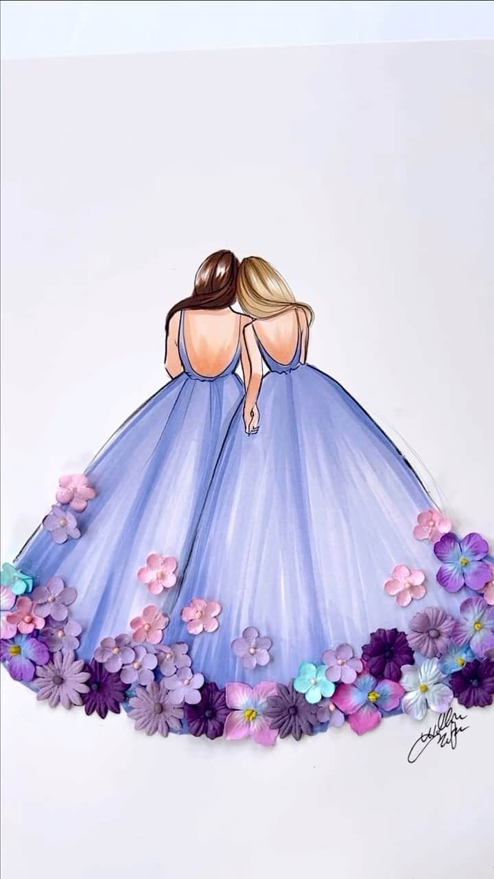 Holly Nicholsのインスタグラム：「Help from mom on Mother’s Day! 🩷💐 #mothersday #fashionillustration #asmr #copicmarkers #illustration #relaxing」
