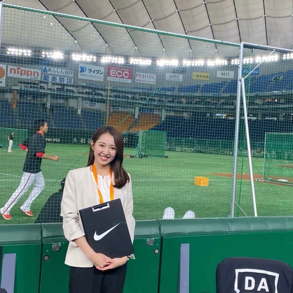 阿部智帆のインスタグラム：「🧡 シーズンシートオーナー様が抽選でご参加頂ける新企画✨  「スポドリ‼︎レジェンズ野球教室」がスタートした為、 久しぶりに試合前から東京ドームへ☺︎♪  記念すべき初回のレジェンドは、緒方耕一さんでした🥹👏  元テレビ高知・尾﨑アナと日にちを分けて MCを担当していきます♪  イベントの様子もお伝えできるように 次回は本番中の写真も撮ってきますね😎  #giants」