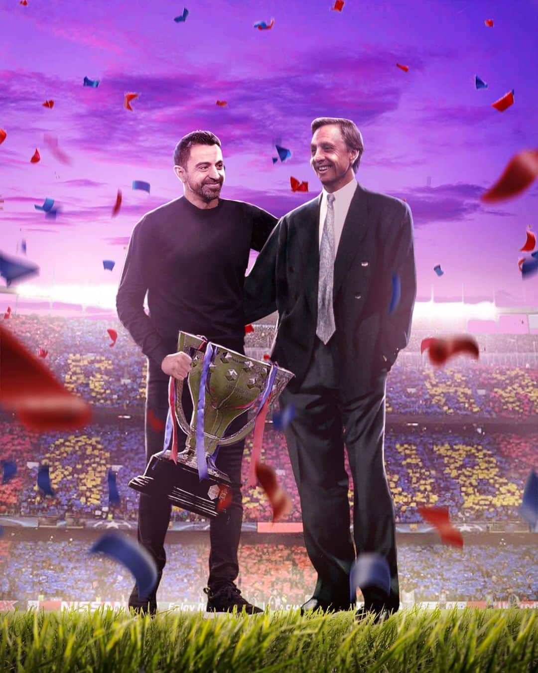 ヨハン・クライフのインスタグラム：「Congratulations to @fcbarcelona and @xavi for winning LaLiga! 💙❤️ #CruyffLegacy  🎨 @tiptibba」
