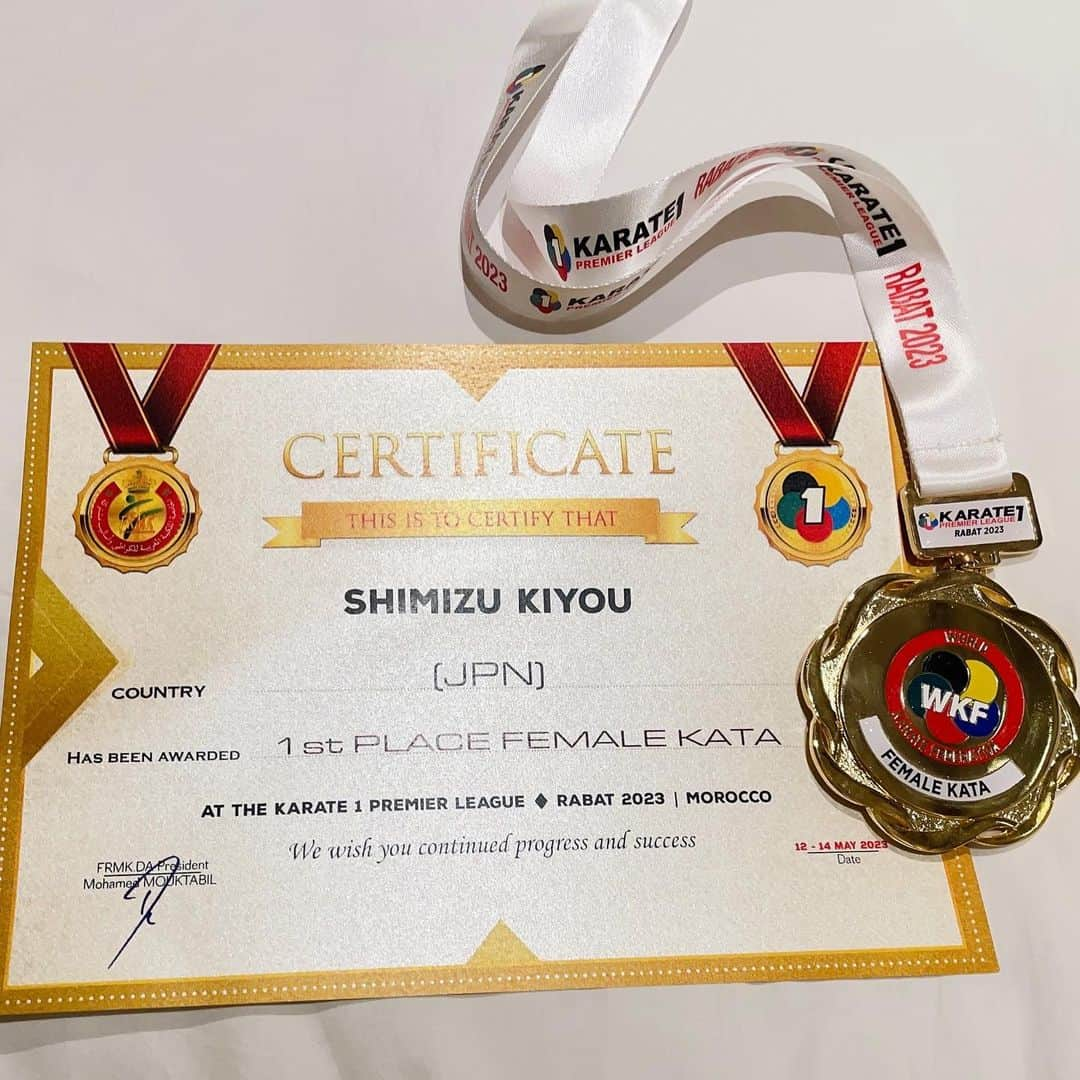 清水希容さんのインスタグラム写真 - (清水希容Instagram)「KARATE1 Rabat Premier League Gold 🥇  thank you  I will do my best to grow one by one  #karate#kata#female#karate1#Rabat#Premier #gold#medal#thankyou #空手#形#女子#プレミアリーグ#ラバト #モロッコ#ありがとうございました」5月15日 6時16分 - kiyou_1