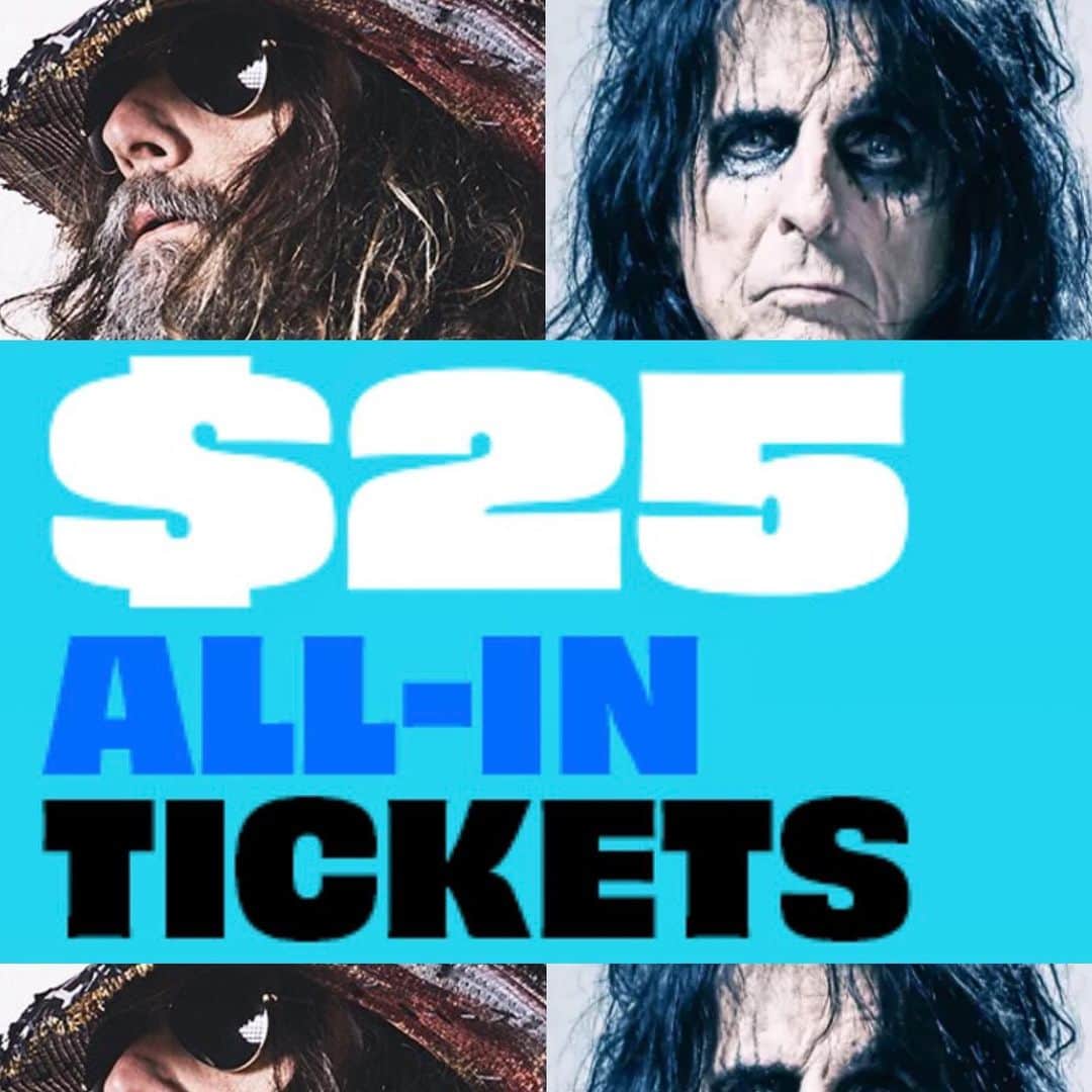 ロブ・ゾンビのインスタグラム：「Only 2 days left!! 🔥Get your 25 dollar tickets now for the FREAKS ON PARADE TOUR! #robzombie #freaksonparadetour #alicecooper #ministry #filter」