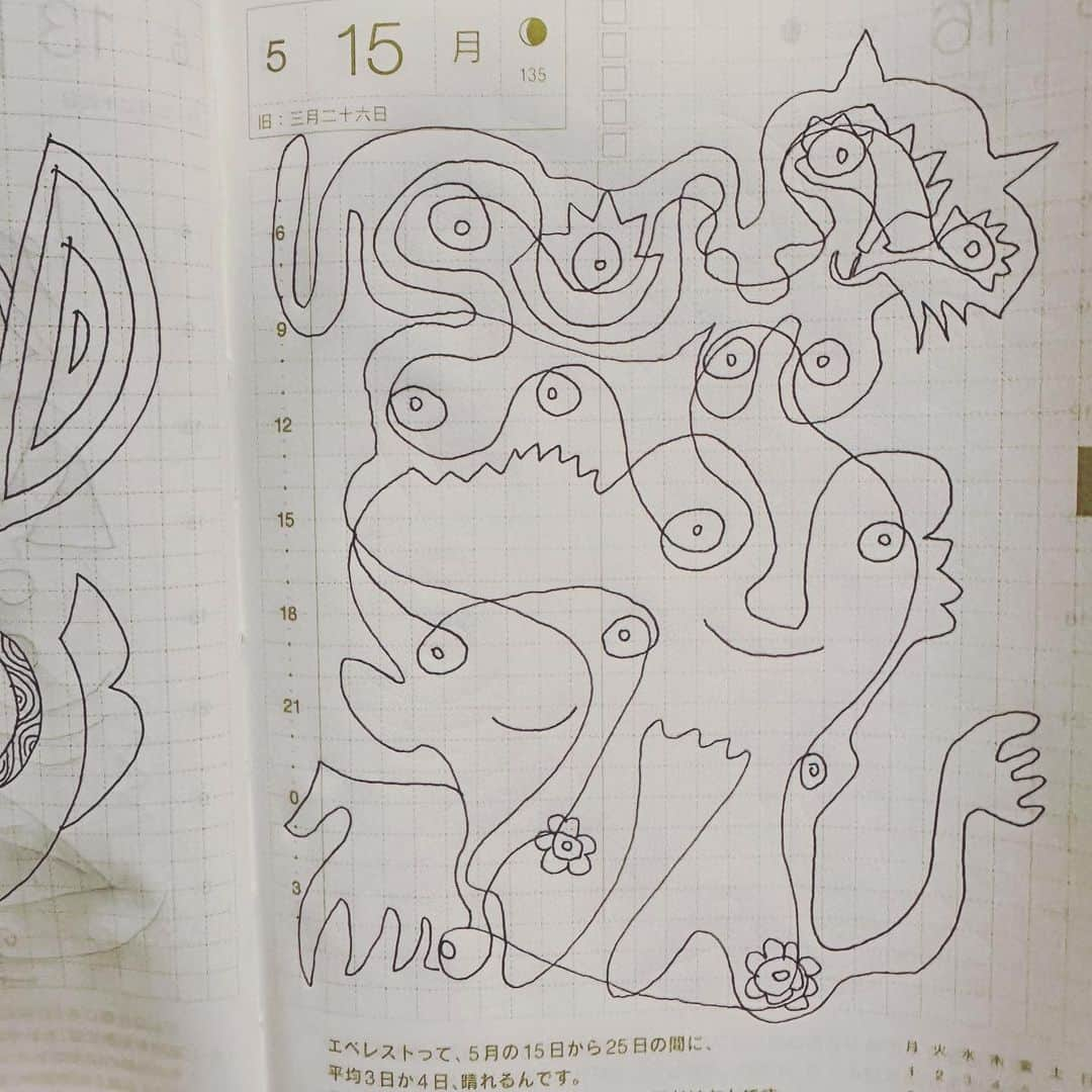 鈴木杏さんのインスタグラム写真 - (鈴木杏Instagram)「#いちにちいちまい2023#スズキの絵#ほぼ日手帳  いつも何も考えずに まず描いてみる そこから見えてくるものを 描く  お芝居も稽古してある程度見えてきたら あとは目指さない これをやる！とか こういう気持ちになる！ を目指さない 目指すと嘘になっちゃうから  お芝居だけど出来るだけ芝居しないように 演技だけど出来るだけ演技にならないように  お芝居って全部、嘘だけど その中で嘘をつかないように  その塩梅がいつも難しくて 怖くて震えてる  だから出来るだけ 楽しくへらへらして過ごしてる」5月15日 21時01分 - anne.suzuki.official