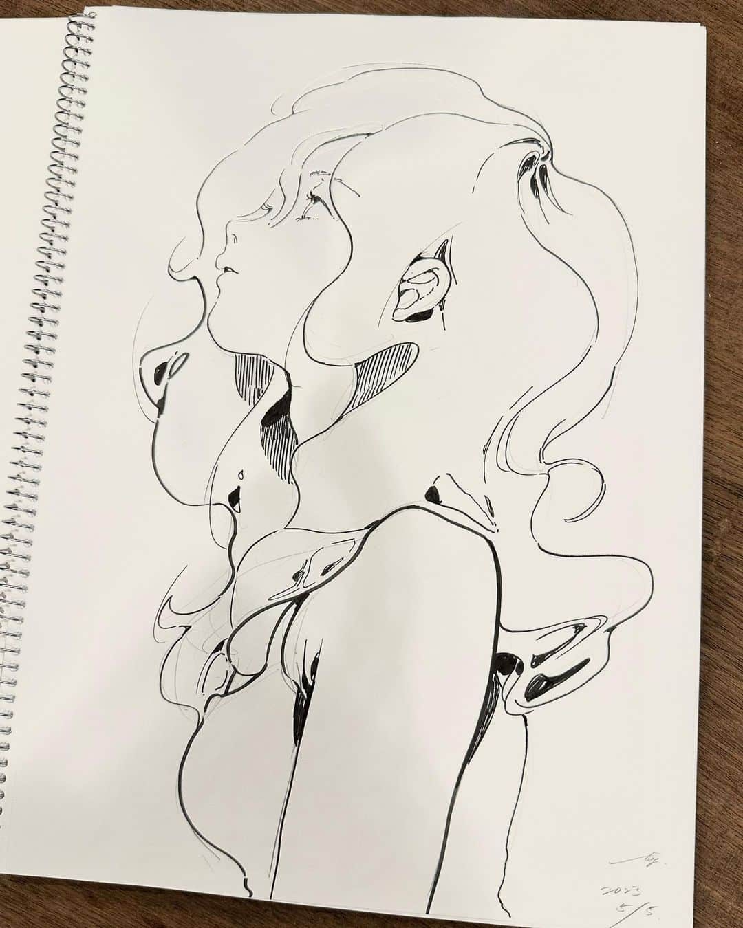 のインスタグラム：「daily sketch and my new gear that I bought on impulse when I headed towards Vienna👾  最近のスケッチ。 最後のやつはウィーンに行く時に成田空港で衝動買いした🖋️ 結構筆が柔らかくて、インクも少し濃淡が出る。たのしい。  . . . . . . . .  #animeart #pendrawing #cleancolorrealbrush」