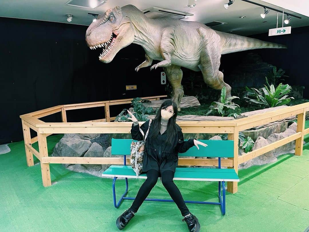 南波志帆のインスタグラム：「恐竜を見るといくつになってもワクワクします🦕  母に撮ってもらった、 謎恐竜真顔写真  シュール。笑  #母の日旅」