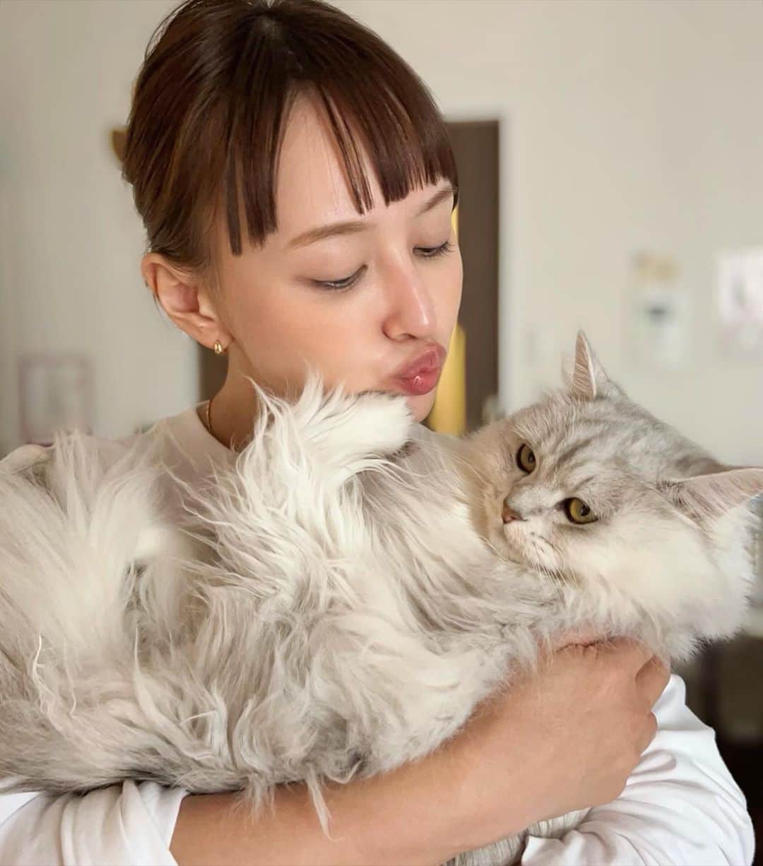 渡部麻衣のインスタグラム：「キレてる…よね？🙂 ⁡ びょーちゃんにチューしようとすると いつも「これ以上近づくなぁー！」って 結構なパワーで足で押し返されるんだけど まぁそれも含め私達のノリというか 一連の仲良しやり取りだと思ってたら 完全に一方通行だったっぽい。 ⁡ #ガチじゃん #ごめんて笑」