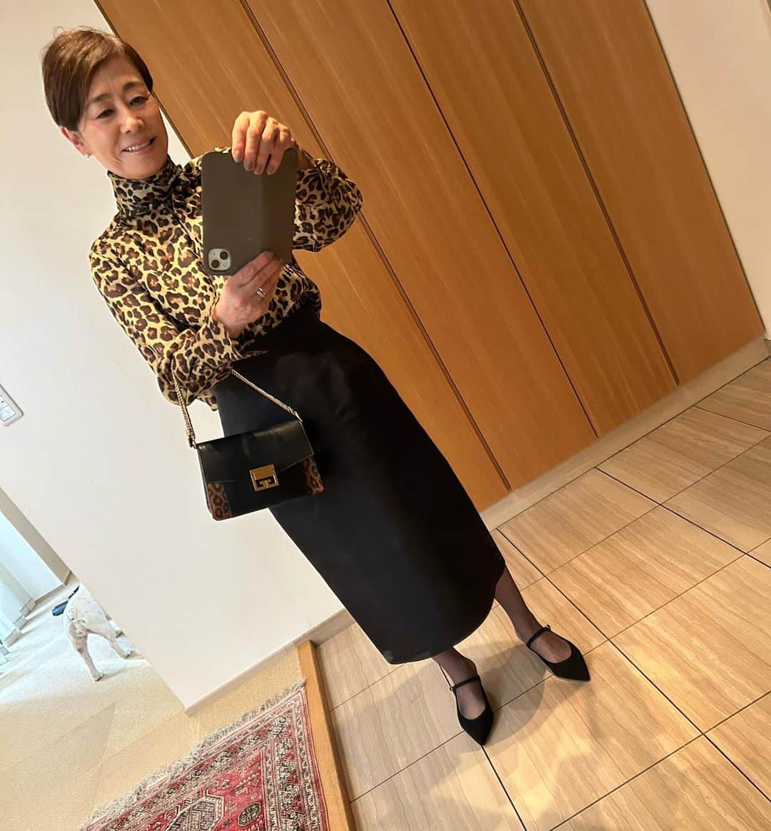 安藤優子さんのインスタグラム写真 - (安藤優子Instagram)「出かけてきます‼️  本日は会食のお招きにあずかっています。  ので、これから出かけます。  本日は、ヒョウ柄をテーマにしました（笑）  シフォンのブラウスは#ミカコナカムラ さんのものです。  黒のタイトミディ丈のスカートも同じ#ミカコナカムラ です。  このスカートは有りそうで無いシンプルさと丈感が気に入っています。  バッグも#ジバンシイ のレパード柄に。  靴は#ルタロン のメリージェーンです。  では行ってきます‼️  #フレンチブルドッグ  #安藤優子」5月15日 17時13分 - yukoando0203