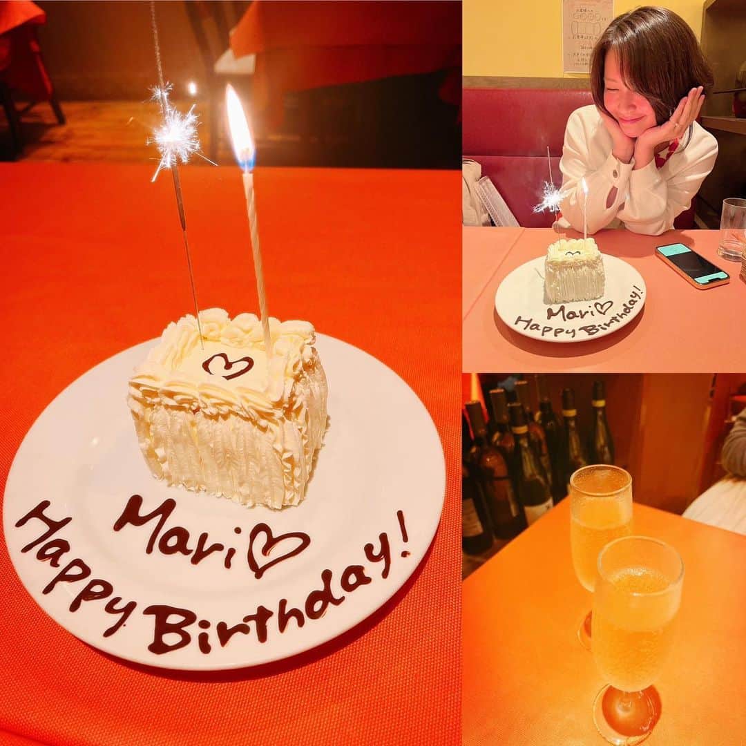 水上真理のインスタグラム：「土曜日の夜は ばーどちゃんと🥰 . お誕生日のお祝いを してもらっちゃったぁ🤭💕 . 美味しいお料理も ケーキも プレゼントも とても嬉しかったぁ💕 . いつも 沢山の愛を ありがとぉ🥰 . だいすき💕 . #smile  #love  #happy  #happybirthday」
