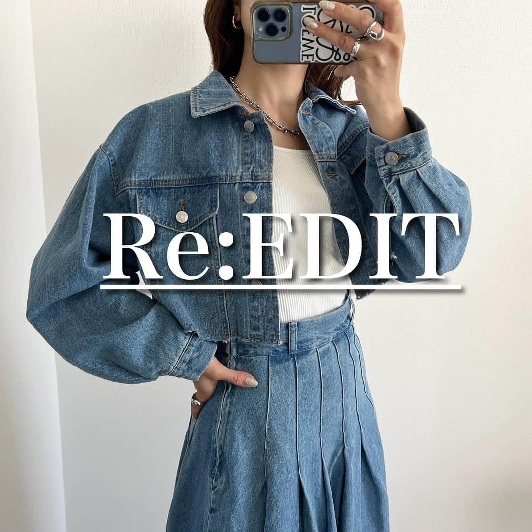 Miyoのインスタグラム：「@reedit_official  デニムのセットアップめちゃ可愛くない⁉️🥹🩵 スカートは高身長向けのMTサイズで理想の丈🫶🏻 低身長さん向けのSCサイズもあるよ✨ ⁡ ジャケットはショート丈で、全体のバランスが よく見えるよ👌🏻 カットオフデザインとゆったりした袖も可愛い🩵 ⁡ (ジャケットLサイズ/スカートMTサイズ着用) ⁡ ⁡ ⁡ #reedit #リエディ #リエディスタ#エシカルファッション #サステナブル #SDGs #タイアップ #大人カジュアル#骨格ウェーブ#高身長コーデ#春コーデ#春服#ママファッション」