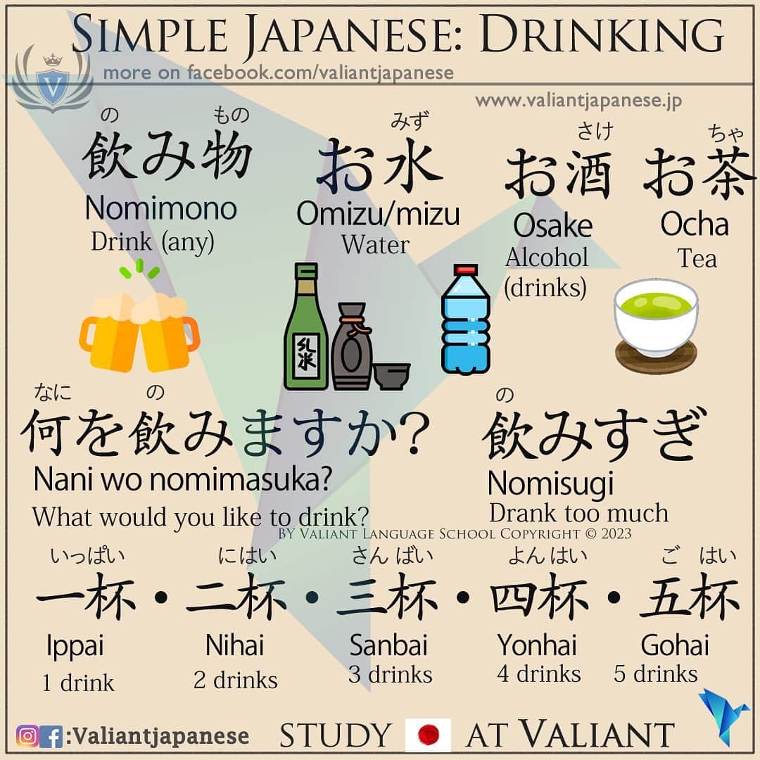 Valiant Language Schoolさんのインスタグラム写真 - (Valiant Language SchoolInstagram)「・ 👩🏼‍🏫🗣: Start Learning Japanese with @ValiantJapanese ! DM us for details.  ・ ⛩📓: Simple Japanese: Drinks 🍻🍸🥂 . . . . . . . . .  . #japaneselanguage  #speakeasy  #nihongojapanese  #日本語  #hiragana  #katakana  #foodporn  #일본어  #studyjapanese   #japaneseramen   #飲み物 #japanesefood  #noodles #psychology  #entrepreneurship  #バー」5月15日 20時17分 - valiantjapanese