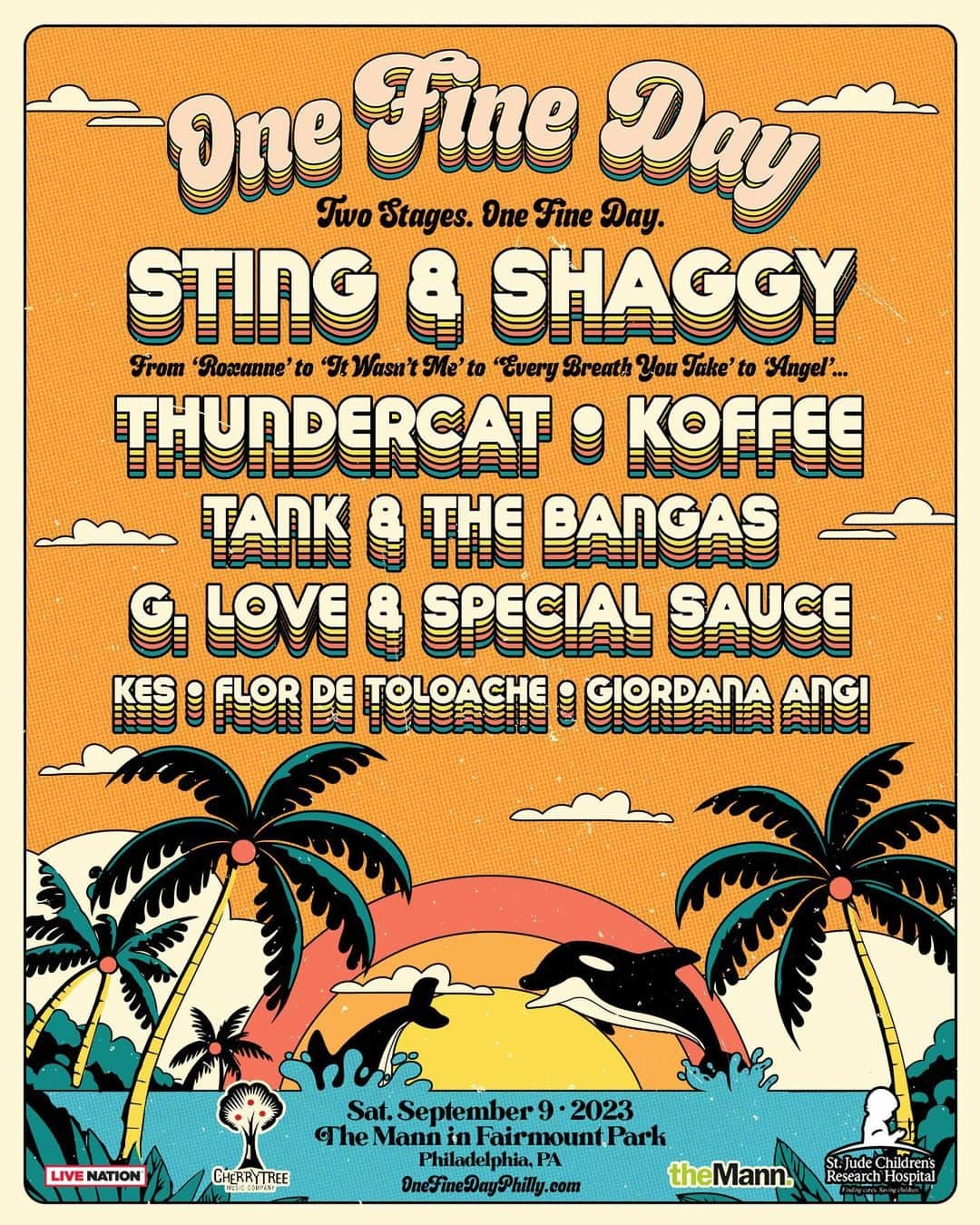 スティングのインスタグラム：「@direalshaggy and I are throwing our very own festival - “One Fine Day” -  in the beautiful city of Philadelphia. We’ll be playing a joint-set of combined greatest hits plus there’ll be performances by Thundercat, Koffee, Tank and the Bangas, Flor de Toloache, Giordana Angi, Kes and G-Love and Special Sauce across two stages.   The “One Fine Day” festival will be held on Saturday, 9th September 2023 at The Mann Center, Fairmount Park in Philadelphia, PA.   Sting.com pre-sale begins tomorrow, 16 May and general on-sale begins Friday, 19 May. Visit the link in my bio for more details.   Presented in collaboration with the Cherrytree Music Company and Live Nation #onefineday #philadelphia #sting #shaggy @thundercatmusic @originalkoffee @phillyglove @giordanaangi @kesthebandofficial @tankandthebangas @cherrytreerec @mkcherryboom @livenationphila」