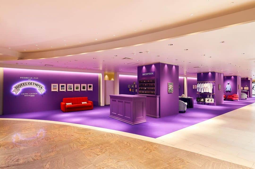 オランピアルタンのインスタグラム：「Missing Japan 🎌 always… For those of you who are lucky enough to be there, you can still visit @thehotelolympia at @isetan_the_space with very special hotel guest appearances from the @pierreletanarchives till May 29th 💜❤️💜 #thehotelolympia #isetanthespace #pierreletan #tokyomylove #earlycheckins #latecheckouts」