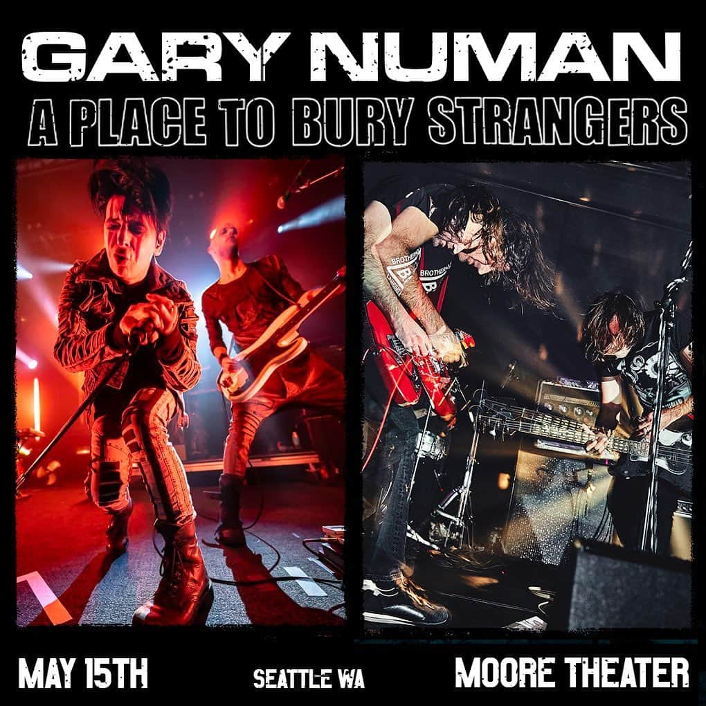 A Place to Bury Strangersのインスタグラム：「Tonight @mooretheater with @garynuman is going to be epic!   Photos of @xthebandofficial and @pearljam over there from back in the day  Photos by @jayblakesberg @lancemphoto @alansnodgrassphoto @thetinfoilbiter」