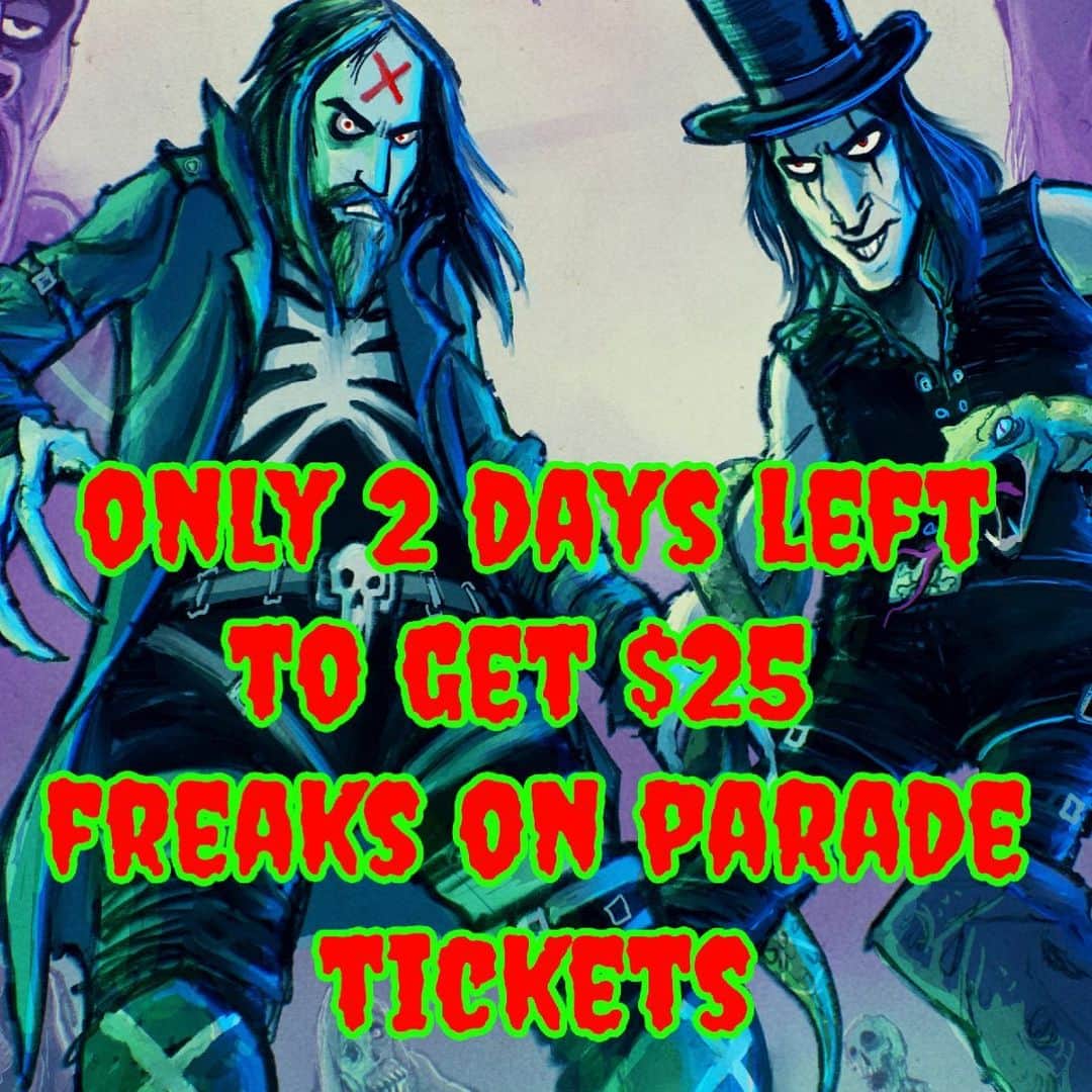 ロブ・ゾンビのインスタグラム：「DON’T MISS OUT ON THE TOUR OF THE YEAR! #robzombie #alicecooper #freaksonparadetour #ministry #filter」