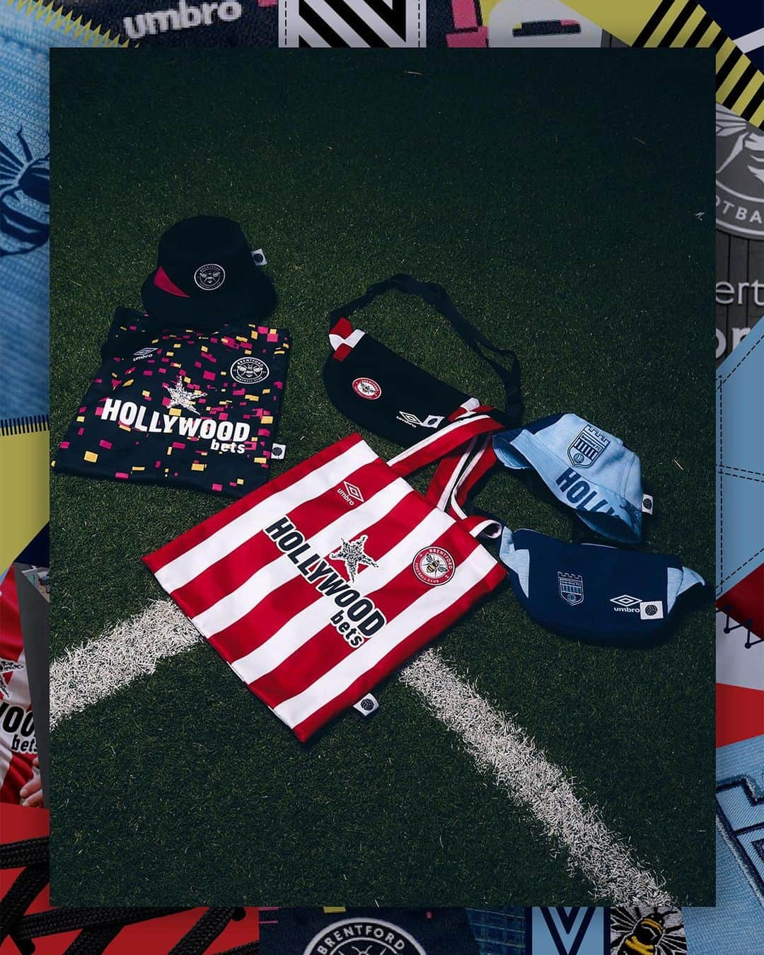 UMBROのインスタグラム：「👕➡️🎒   Honouring admiration for the 🐝's, @unwanted.fc reworked kits to make the 'Brentford FC set'. Featuring bucket hats, tote bags and more.   Check out the full story on www.umbro.com now.   #umbro #makenew #upcycle #thisisourgame」