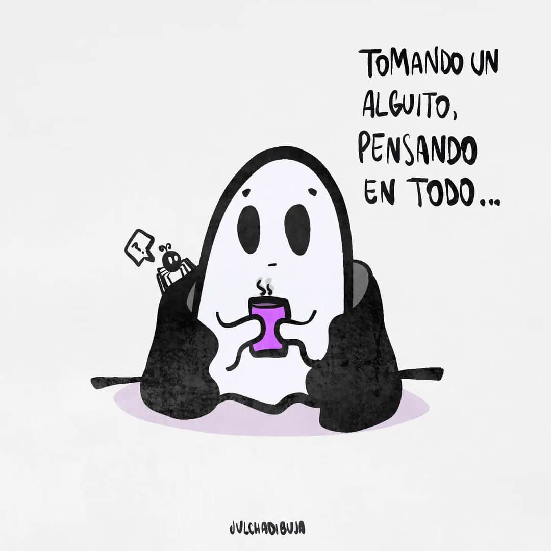 ヒフ・イラストレーションズのインスタグラム：「En todo y en nada al mismo tiempo 👻 El ghosti reflexivo. Me gusta dibujar fantasmitas descubrí así que los verán por acá cada tanto. . . . . #illustration #ghost #draw #digitalart」