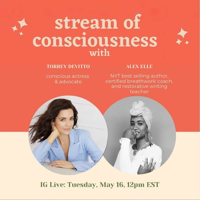 トーレイ・デヴィートのインスタグラム：「How we breathe can change the course of a moment. I am so excited to speak with @alex_elle about her breath work coaching and restorative writing ! Come hang with us live tomorrow , May 16th @ 12 pm eastern 🤍」