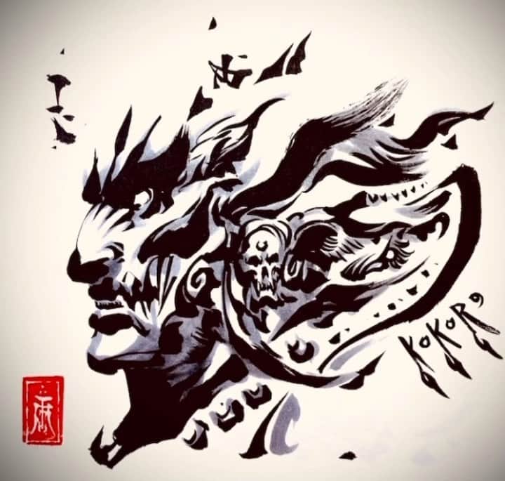 雨宮慶太のインスタグラム：「98。ココロの戦士。#動く筆練習 #ライブドローイング　#dragon #monster  #sketch #japan  #creature  #fairy  #drawing  #illustration」