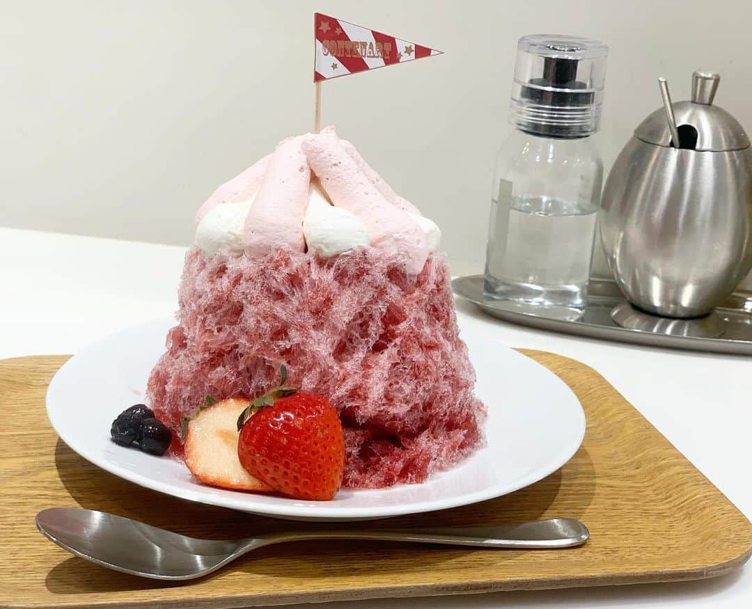 原田麻子さんのインスタグラム写真 - (原田麻子Instagram)「サーカステントのかき氷  だいすきなホルシュタイナーグリッツェのシロップが今年はかわいいサーカス仕立てに。  紅白のクリームもかわいい。 底には昨年と同じくドライフィグとヨーグルトも。  通常盤でも是非出してほしい！  #かき氷#かき氷🍧#おやつ#ごはん#sweets#shaveice#東京かき氷」5月16日 20時09分 - achakoko