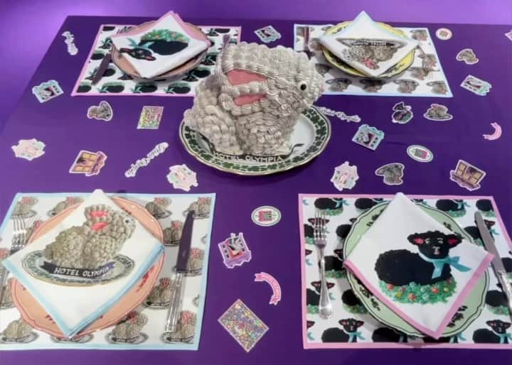 オランピアルタンのインスタグラム：「@thehotelolympia napkins & placemats with an @oltbakery inspired bunny 🍰 at @isetan_the_space 💕🍽️🐰🍽️🇯🇵 till May 29th! #thehotelolympia #isetanthespace #OLTbakery」