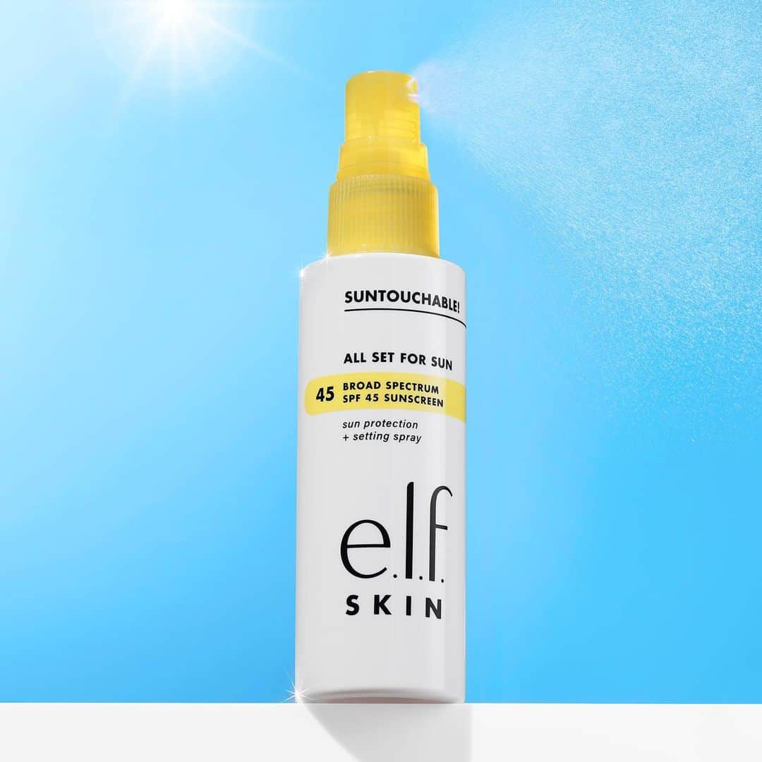 e.l.f.さんのインスタグラム写真 - (e.l.f.Instagram)「NEW just in time for summer - Suntouchable! All Set for Sun SPF 45! ☀️ All Set for Sun SPF 45 is a lightweight setting spray that dries in a flash with a natural finish to help protect your skin AND your look 😎  4 ways to spray:  ✨Protect skin on no-makeup days ✨Prime skin for makeup application ✨Set makeup in place ✨Refresh and re-up your SPF protection   Available now on elfcosmetics.com for $14 for Beauty Squad Loyalty Program members (it’s free and easy to join!) 💛Coming later this summer to @targetstyle, @walmart, @ultabeauty and @cvs_beauty 💛  Coming to UK and EU in August!   #elfskin #SPF #elfingamazing #eyeslipsface #crueltyfree #vegan」5月16日 23時00分 - elfcosmetics