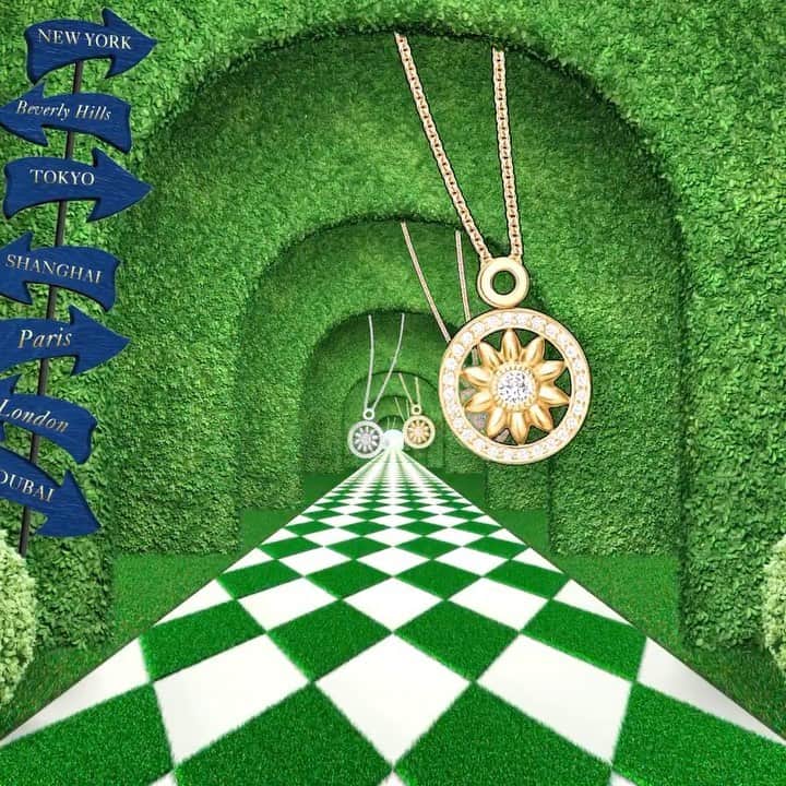 ハリー・ウィンストンのインスタグラム：「Contemporary Winston Gates designs open the gateway to a whimsical world of brilliant surprises: the Winston Maze. Discover the wonders of this magical landscape with the Winston Gates Platinum Diamond Pendant and Yellow Gold Diamond Ring—link in bio. #HarryWinston #WinstonMaze #WinstonGates」