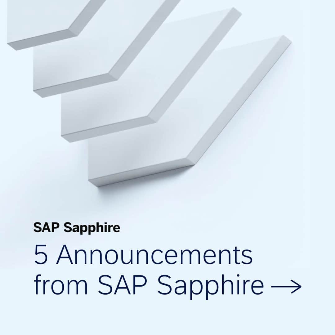 SAPのインスタグラム：「Today at #SAPSapphire, we're sharing our vision for future-proofed business in the age of AI.   We're announcing responsible AI built into business solutions, ledger-based accounting for carbon tracking, and industry-specific networks to bolster supply-chain resilience.   Swipe 👉 to see the top 5 innovations and tap the link in our bio to get all the details.」