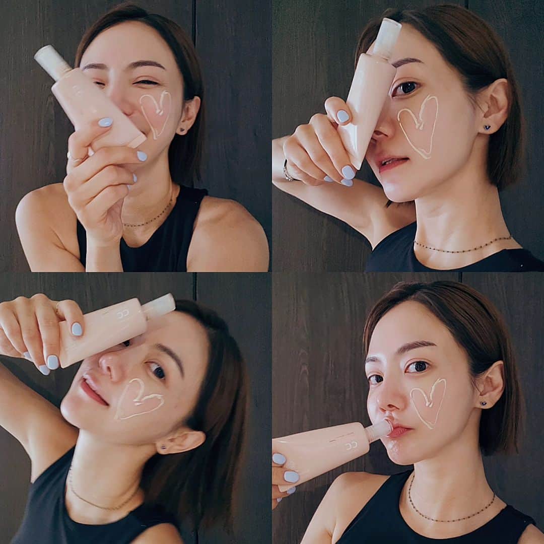 ユ・ハナのインスタグラム：「오늘도 자외선 장난아니에요!  자외선차단제 바를거면 얼굴에 생기와 광채를 선사해주는 #만능썬씨씨크림 으로,  1석 7 조 정도♡   예쁘고 반짝이는 하루시작하세요✨️」