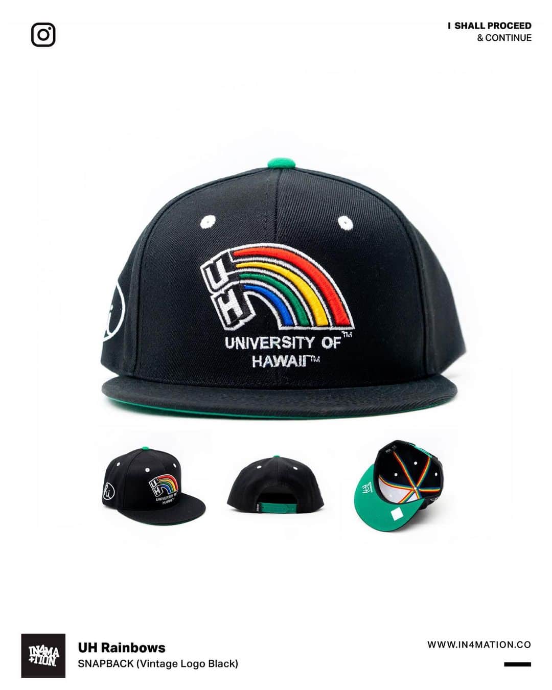 のインスタグラム：「UH Rainbows Vintage Snapback  University of Hawai’i X In4mation Licensed Collaboration Collection  Wednesday May 17th 8AM HST   www.In4mation.co  Local pick up @slashershi   #hawaiioriginals #in4mation #hawaii #uh #universityofhawaii #uhmanoa #gobows #rainbow #rainbowwarriors #vintage」