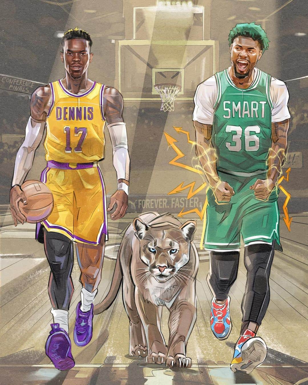 プーマのインスタグラム：「The battle continues tonight 🏀🐾 Who you got taking the East and West? #FOREVERFASTER」