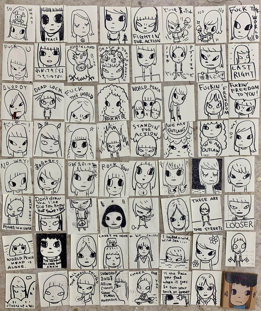 奈良美智のインスタグラム：「roughly marker drawings from last 30 days.」