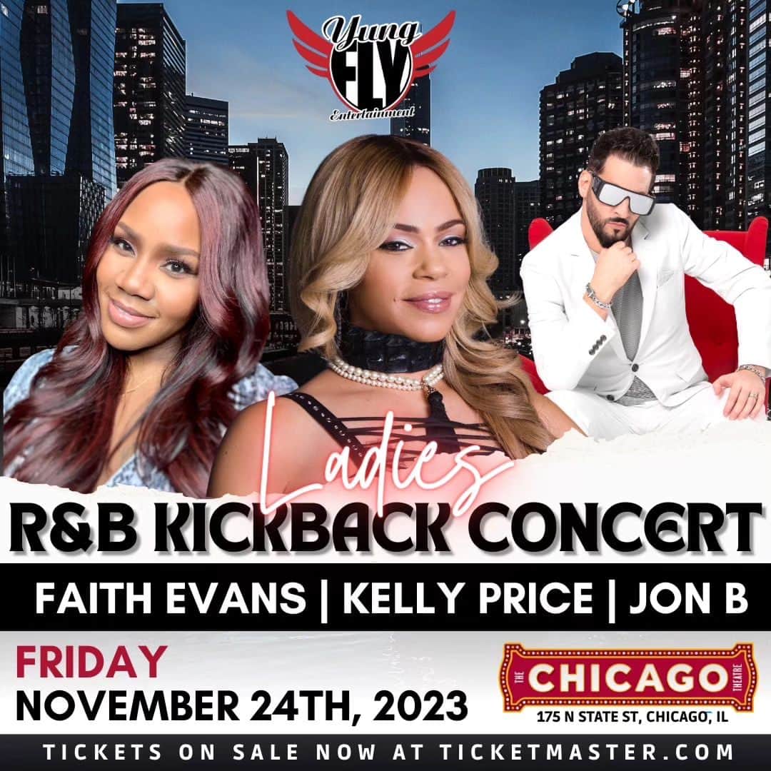 フェイス・エヴァンスのインスタグラム：「💥 CHI-TOWN 💥  Big Fizzy is coming back and I'm hitting the stage with @mskellyprice & @officialjonb!  11/24 at the @chicagotheatre  Save the date & get your tix NOW at Ticketmaster.com!」