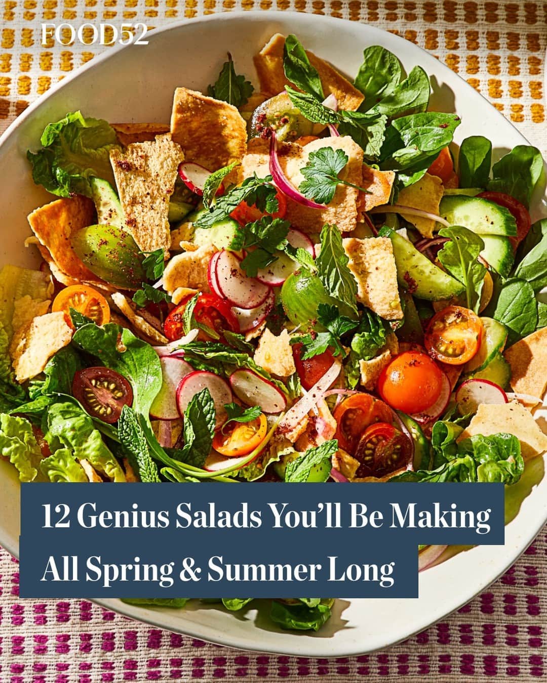 Food52さんのインスタグラム写真 - (Food52Instagram)「@miglorious's favorite Genius salads for prolific gardens and warm days, picnics and backyard barbecues—conversation-sparkers, each and every one. Click the link in bio for a Salatet Fattoush to the Best Potato Salad Ever. 📸: @juliagartland #f52community #f52grams」5月17日 21時01分 - food52