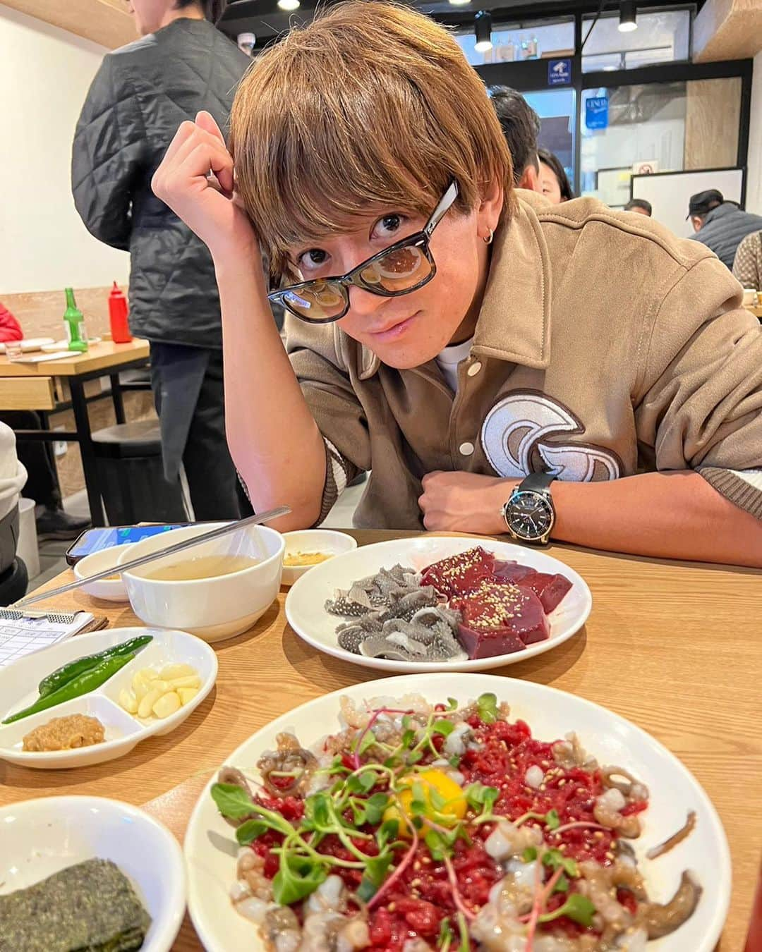 大倉士門のインスタグラム：「韓国で念願のユッケと手長タコのやつ😋🍴 美味しかったな〜また行きたい🥰🇰🇷」