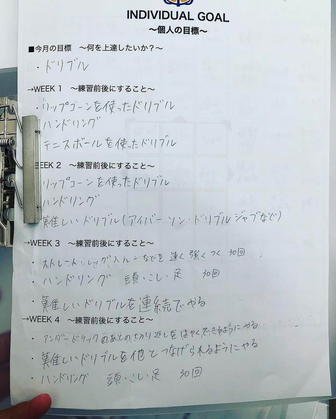 遥天翼さんのインスタグラム写真 - (遥天翼Instagram)「いつだって目標設定は大事である。  止めどなく流れる時間に沿って生きているからこそ、  目指すべき山の頂上を掲げて覚悟を決めて歩み出した最初の日の最初の一歩が  日々の生活の中でその景色すら見ることを忘れてしまうのが人間である。  チーム練習があるから。  ただ何となく体育館に来て、練習開始までの時間をチームメイトと喋りながらシューティングをする選手がいると、  いつもそこに違和感とじれったさを感じる。  しかし、ただ頭ごなしに言ったってその選手の"心の火"はその瞬間は点けども、そう長くは続かないのを知っている。  自分の夢はなに？ 自分の今季の目標はなに？  そこに向かってちゃんと歩いてる？  そういう問いを常に自分にして欲しい。  その願いから 空白の目標シートを選手全員に渡した。  これは今シーズンからの取り組み。  遠い目標ではなく、それを見据えて近い目標を立てる。  1ヶ月後に何を上手くなりたい？ そのために毎週何をやる？ 今週は何をやる？ 今日の練習前の時間は何をやるの？  より具体的に、より現実的に。 限られた時間の中でこれだけは遂行できる。  そんな目標を自分で立てて欲しい。  そうやって 一日一日を大事に生きて欲しい。 大事に生きれるように"術"を身に付けて欲しい。  目標シートとは別にマンダラチャートも渡した。  将来の夢とそれを叶えるためには何が必要か？大谷翔平選手が小学生に書いた目標シートのように、自分に必要な要素を時間をかけて書く。今はまだ埋まっていない空白もそのうち自分で見つけて埋めていくだろう。  時間は常に平等である。 その時間をどれだけ濃く生きるか。  顔晴ろう。顔晴れ。 茨城ロボッツU15男子。  #茨城ロボッツ #ユース #U15 #バスケットボール #目標設定 #マンダラチャート」5月17日 14時02分 - tenyoku