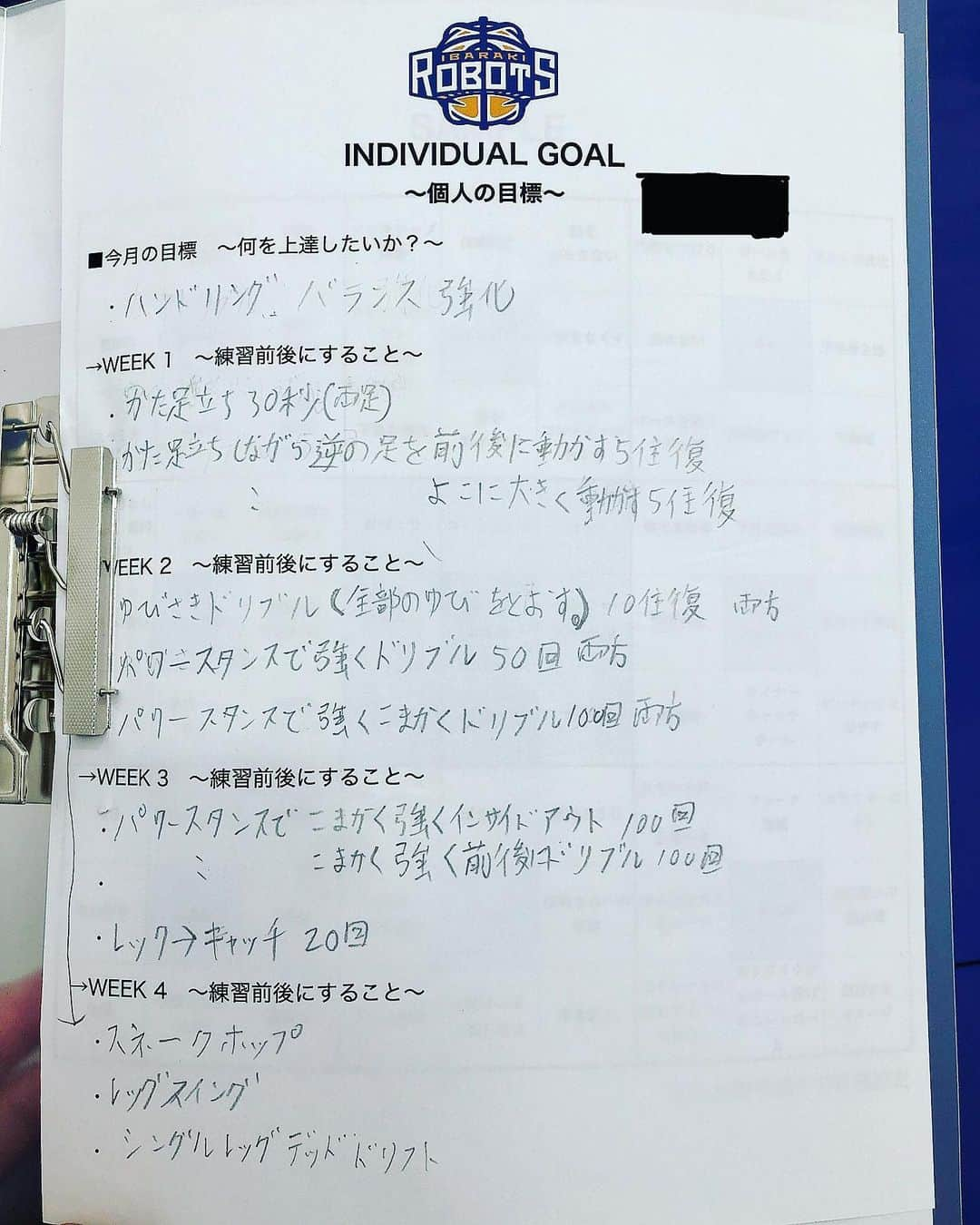 遥天翼のインスタグラム：「いつだって目標設定は大事である。  止めどなく流れる時間に沿って生きているからこそ、  目指すべき山の頂上を掲げて覚悟を決めて歩み出した最初の日の最初の一歩が  日々の生活の中でその景色すら見ることを忘れてしまうのが人間である。  チーム練習があるから。  ただ何となく体育館に来て、練習開始までの時間をチームメイトと喋りながらシューティングをする選手がいると、  いつもそこに違和感とじれったさを感じる。  しかし、ただ頭ごなしに言ったってその選手の"心の火"はその瞬間は点けども、そう長くは続かないのを知っている。  自分の夢はなに？ 自分の今季の目標はなに？  そこに向かってちゃんと歩いてる？  そういう問いを常に自分にして欲しい。  その願いから 空白の目標シートを選手全員に渡した。  これは今シーズンからの取り組み。  遠い目標ではなく、それを見据えて近い目標を立てる。  1ヶ月後に何を上手くなりたい？ そのために毎週何をやる？ 今週は何をやる？ 今日の練習前の時間は何をやるの？  より具体的に、より現実的に。 限られた時間の中でこれだけは遂行できる。  そんな目標を自分で立てて欲しい。  そうやって 一日一日を大事に生きて欲しい。 大事に生きれるように"術"を身に付けて欲しい。  目標シートとは別にマンダラチャートも渡した。  将来の夢とそれを叶えるためには何が必要か？大谷翔平選手が小学生に書いた目標シートのように、自分に必要な要素を時間をかけて書く。今はまだ埋まっていない空白もそのうち自分で見つけて埋めていくだろう。  時間は常に平等である。 その時間をどれだけ濃く生きるか。  顔晴ろう。顔晴れ。 茨城ロボッツU15男子。  #茨城ロボッツ #ユース #U15 #バスケットボール #目標設定 #マンダラチャート」