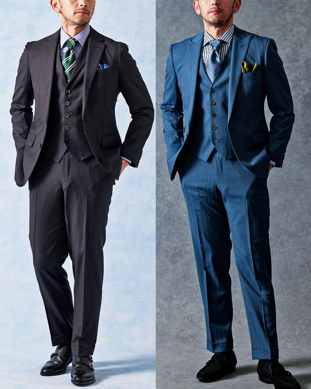 Global Style（グローバルスタイル）さんのインスタグラム写真 - (Global Style（グローバルスタイル）Instagram)「ビジネスシーンにおすすめなオーダースーツをご紹介。 定番カラーのネイビースーツでも、生地の模様によって雰囲気も様々です。 最近ではブルーグリーンや艶感のある生地もビジネスシーンを彩るスーツとして注目を集めています。 どのスーツが気になりましたか？ ぜひコメント欄で教えてください💡 * ～オーダースーツの価格～ ◆通常1着価格：38,000円（税込41,800円）～ ◆2着コンビ価格：48,000円（税込52,800円）～ （スーツ生地ブランドにより異なります） * 5/8～5/31迄！全員対象のオプション5,000分プレゼント🎁!! ★2着52,800円～(税込)なんと1着あたり26,400円～(税込) ワンランク上のオーダースーツを楽しめる🎊 ご友人とシェアOKな3着まとめ買いもおすすめ！ * 【オーダー専門店グローバルスタイルとは？】 ①業界最多の生地バリエーション ②選べるスーツモデルも業界最多10型以上！ ③本格オーダースーツが1着2万円台から！ * 50,000円分のギフト券が当たる!? スナップキャンペーンを開催中📸 専用ハッシュタグをつけてオーダーしたスーツを投稿するだけ★ 詳しくはDMよりお問い合わせください。 * 豪華特典付きの期間限定のフェア開催中！ 詳しくは公式サイトにて ⇒ @globalstyle_jp * #グローバルスタイル #globalstyle #ginzaglobalstyle #ビジネスシーン #オーダースーツ #ordersuit #suitstyle #Suit #スーツ #お仕事コーデ #ビジネススーツ #スーツ好きと繋がりたい #ビジネスコーデ #スーツ男子 #スーツスタイル #定番スーツ」5月17日 18時30分 - globalstyle_jp