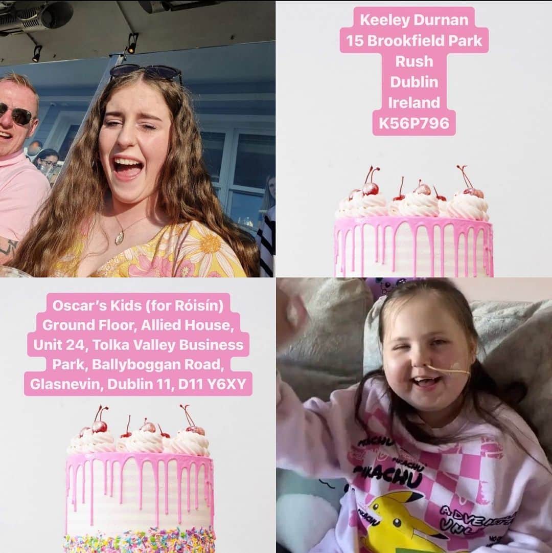 メリッサ・ラウシュのインスタグラム：「Hello friends! We need your help sending some love to these very special members of Oscar’s Kids Club! If you could mail cards to them at the addresses below it would mean so much. We want to get as many people as possible to send along birthday wishes to them so these amazing girls know that the world is lifting them up with love & support!   1) Keeley has been dealing with her inoperable brain tumor with immense courage, but is having an exceptionally tough time at the moment and is very sick. It’s her 17th birthday on May 25th. It’s such an important birthday for her and her family, so we’re trying desperately to make it as special as we can. Please send Keeley a birthday card at this address and let her know how absolutely incredible she is!  Keeley Durnan 15 Brookfield Park Rush Dublin Ireland K56P796  2) Róisín was diagnosed with Leukemia at 3 and has courageously faced her cancer year after year, but last October her wonderful family was told her cancer is heartbreakingly incurable. While she’s had treatment, time is very precious now. Róisín turns 12 on May 31st and it’s her wish to get as many birthday cards as possible. Let’s make that wish come true for this extraordinary girl!  Cards can be sent to: Oscar’s Kids Club (Attn: Róisín) Ground Floor, Allied House Unit 24, Tolka Valley Business Park, Ballyboggan Road, Glasnevin, Dublin 11, D11 Y6XY 💛  Thank you from the bottom of my heart for helping these girls feel all your love behind them! @oscarskidsireland @oscarskidsamerica」