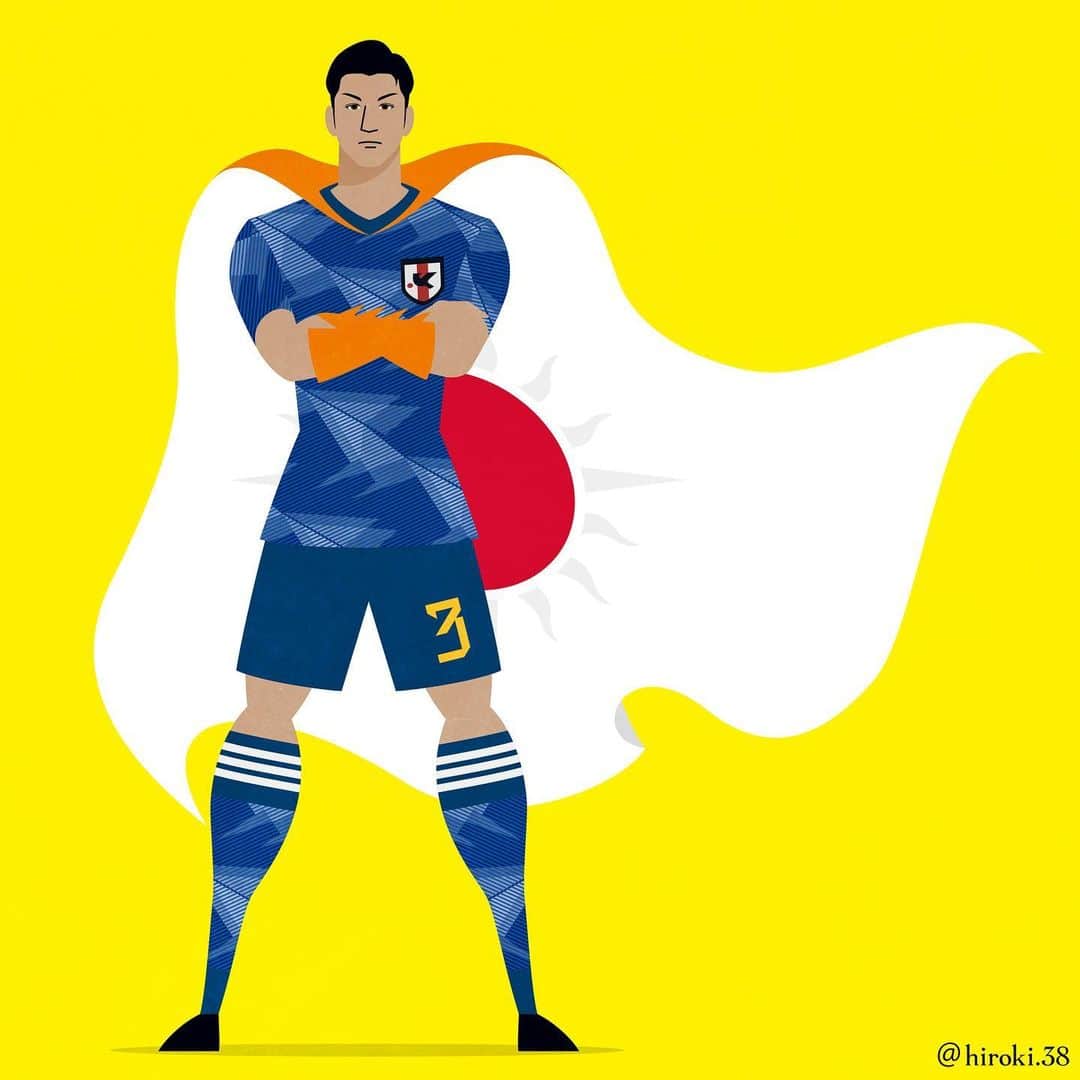 hiroki.38のインスタグラム：「. 陽の丸をまとい ／ gain experience and confidence . . #田中隼人 #柏レイソル #u20ワールドカップ #W杯 #j1 #jリーグ #イラスト #日本代表 #サムライブルー #冨樫ジャパン #サッカー #サッカーイラスト #footballplayer #soccerplayer #sketch #vectorart #illustrator #illustrations #soccerillustration #samuraiblue #hayatotanaka #tanaka #kashiwareysol #jleague #FIFAU20WorldCup」