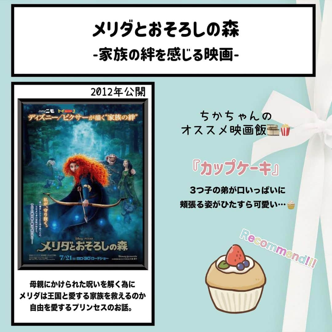 松本慈子さんのインスタグラム写真 - (松本慈子Instagram)「* 【メリダとおそろしの森】 プリンセスらしくないプリンセスのお話！👸  自由や自分らしさを求めて、 自分の意見をちゃんと口に出来る人って かっこいいよね〜🥹  母親の愛、娘の気持ち 反抗期だな〜と思いつつも 家族愛や絆を感じた☺️  あとね、舞台となったスコットランドの 情景が綺麗！！！🏴󠁧󠁢󠁳󠁣󠁴󠁿👏  今回のおすすめ映画飯は、、、 カップケーキ🧁 メリダの3人の弟達 ハリス、ヒューバート、ヘイミッシュ がよく口に頬張ってます！笑 いたずらっ子すぎるけど 可愛さで何されても許しちゃう🫶🏻  #ちかちゃんの映画紹介 #メリダとおそろしの森 #映画飯 #映画好きな人と繋がりたい #映画 #洋画好きな人と繋がりたい #映画紹介 #映画鑑賞 #ピクサー」5月17日 23時11分 - chikako_1119