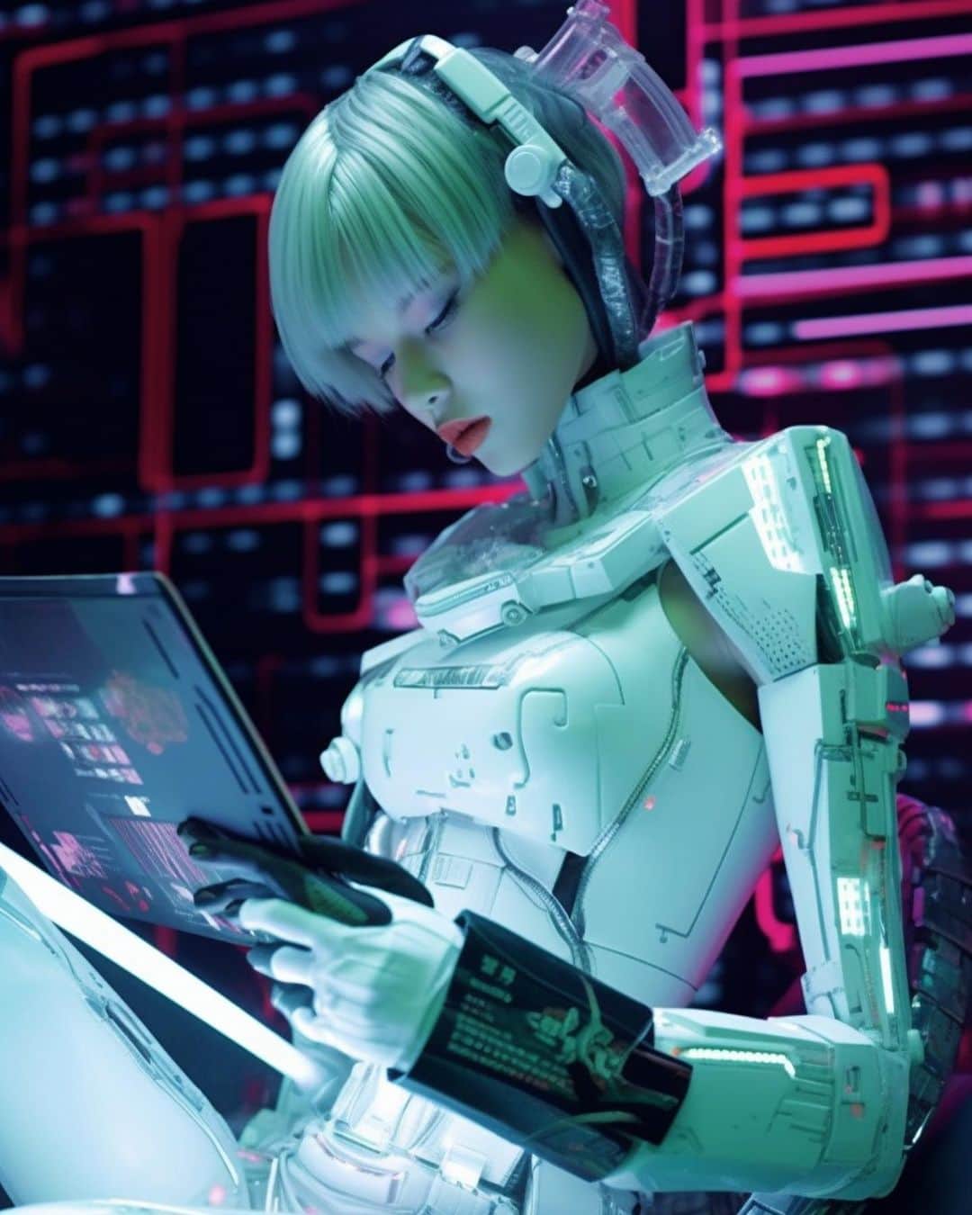 草野絵美のインスタグラム：「Weaving a lyrical ode to the tech utopianism of the Japanese.  100% my prompt🦾 #aiphotography #neuralfad」