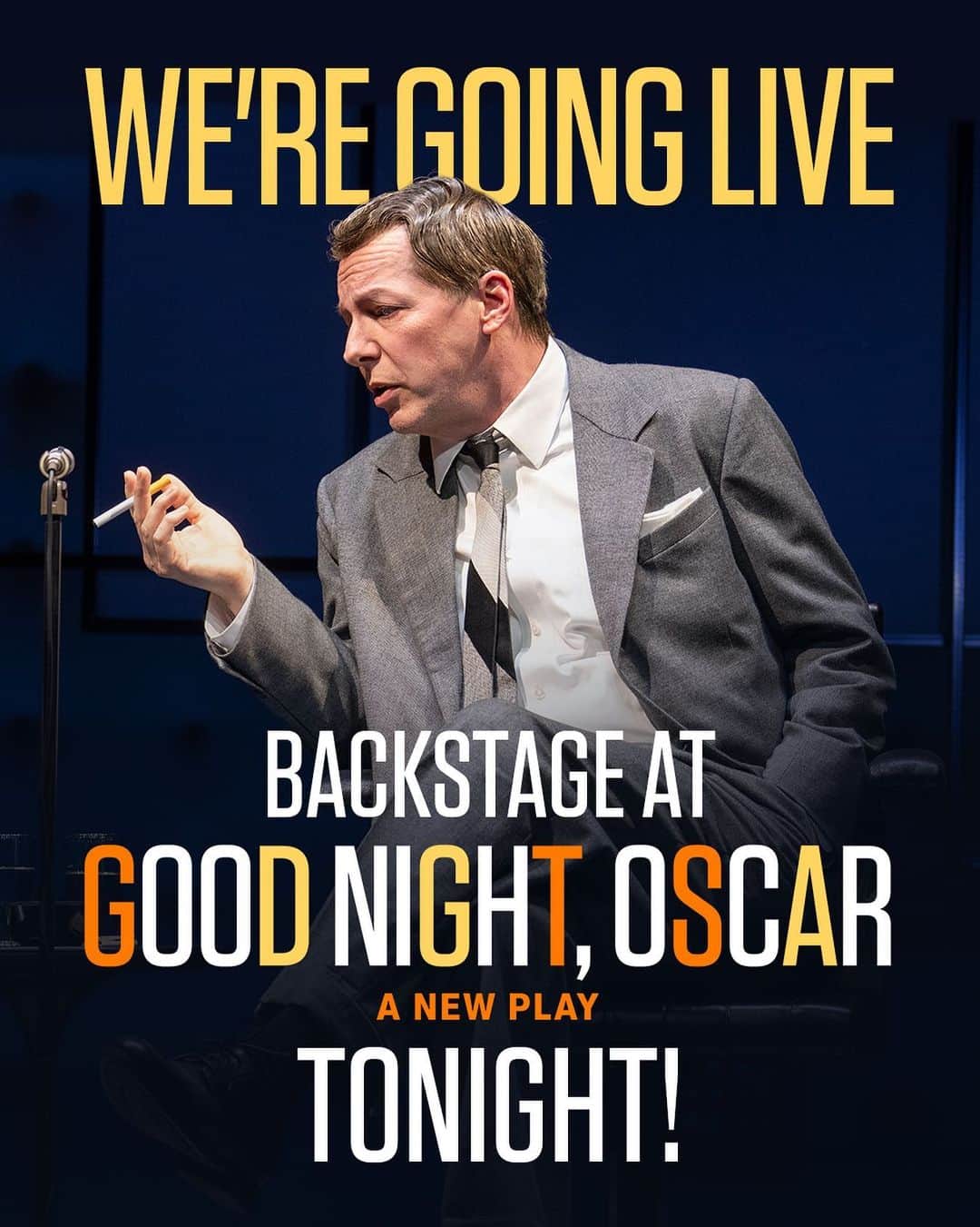 ショーン・ヘイズのインスタグラム：「Join me and members of the cast of “Good Night, Oscar” tonight as we go LIVE backstage via Instagram at the Belasco Theater at 7:00pm (ET) / 4:00pm (PT). Get a little sneak peek as to how we get ready to bring our play to life on stage for every performance. 🎭  #GoodNightOscar」