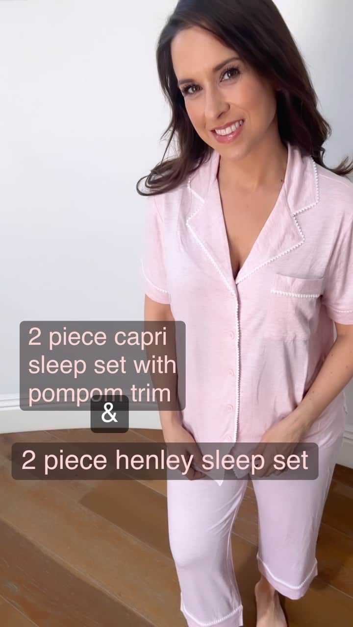 レイシー・シャベールのインスタグラム：「Cozy sleepwear for Spring is here on @hsn 🌸  Click the link in my bio to shop the 2 piece capri sleep set with pom pom trim & 2 piece pillow soft henley pjs which come in sizes XS-3X. These sleep sets are incredibly soft and cozy. You’ll not only want to sleep in them, but you’ll live in them! Enjoy 💗」